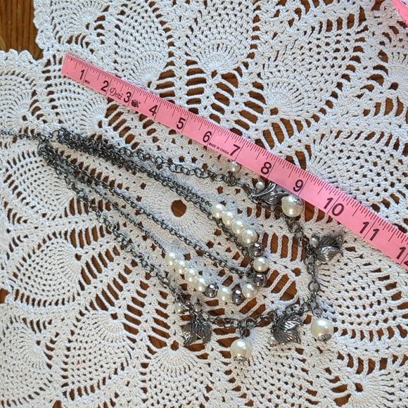 Pewter Tone and Faux Pearl Graduated Layer 17 Inch Necklace - Picture 8 of 9